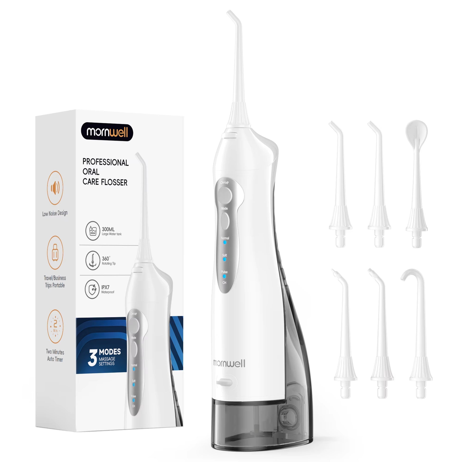 D52 Portable Cordless Water Flosser USB Rechargeable Water Jet Floss Tooth Pick 6 Jet Tip 300Ml 3 Modes Teeth Clean for Travel