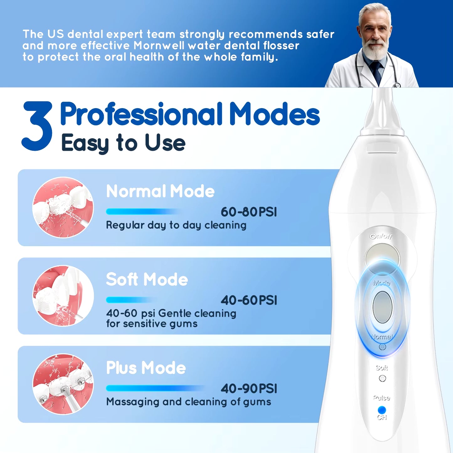 D52 Portable Cordless Water Flosser USB Rechargeable Water Jet Floss Tooth Pick 6 Jet Tip 300Ml 3 Modes Teeth Clean for Travel