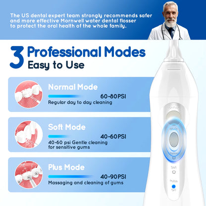 D52 Portable Cordless Water Flosser USB Rechargeable Water Jet Floss Tooth Pick 6 Jet Tip 300Ml 3 Modes Teeth Clean for Travel