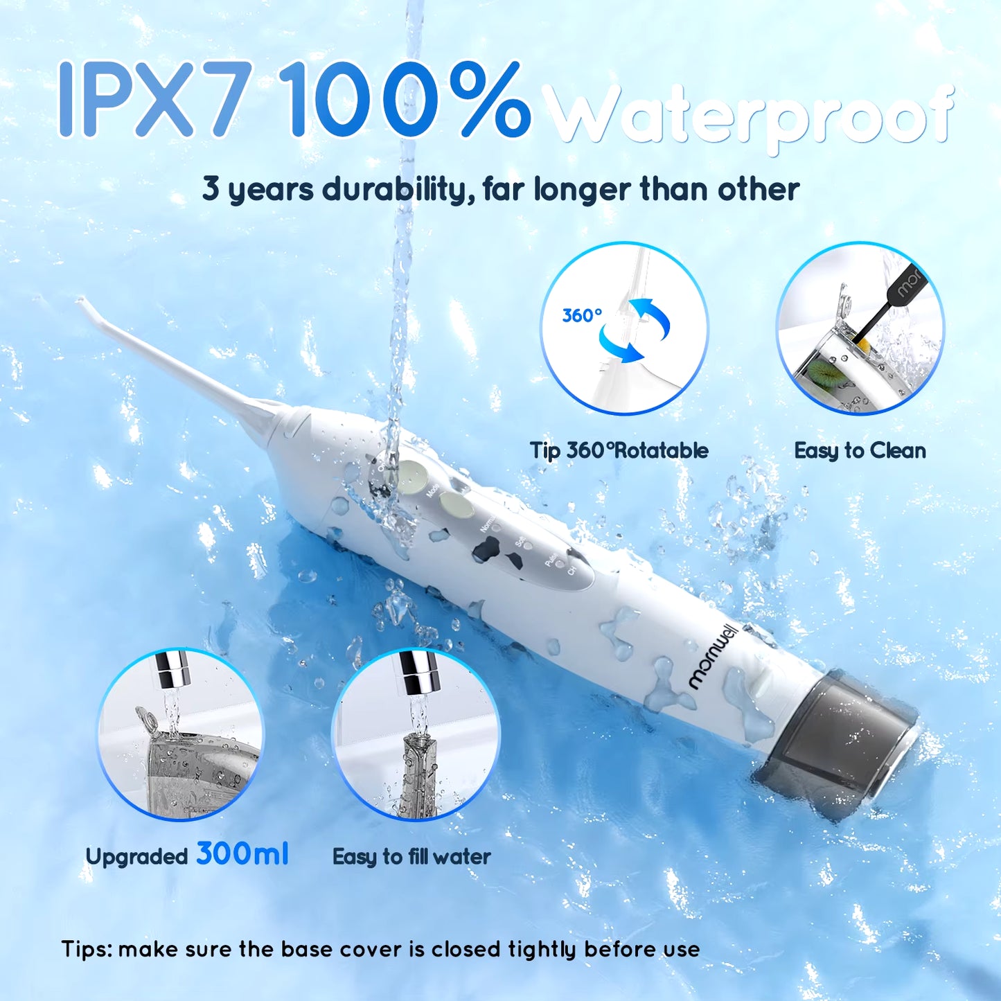 D52 Portable Cordless Water Flosser USB Rechargeable Water Jet Floss Tooth Pick 6 Jet Tip 300Ml 3 Modes Teeth Clean for Travel