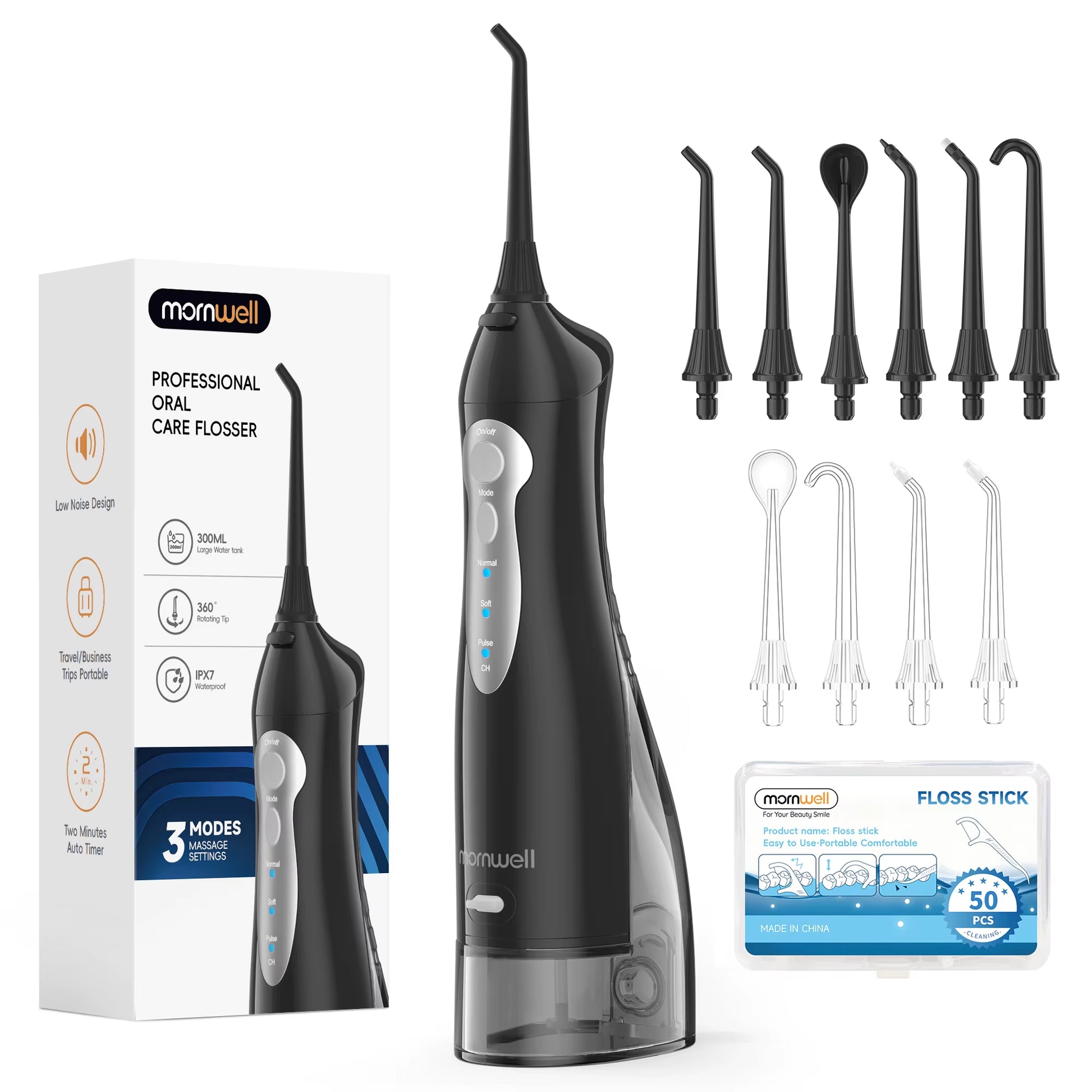 D52 Portable Cordless Water Flosser USB Rechargeable Water Jet Floss Tooth Pick 6 Jet Tip 300Ml 3 Modes Teeth Clean for Travel