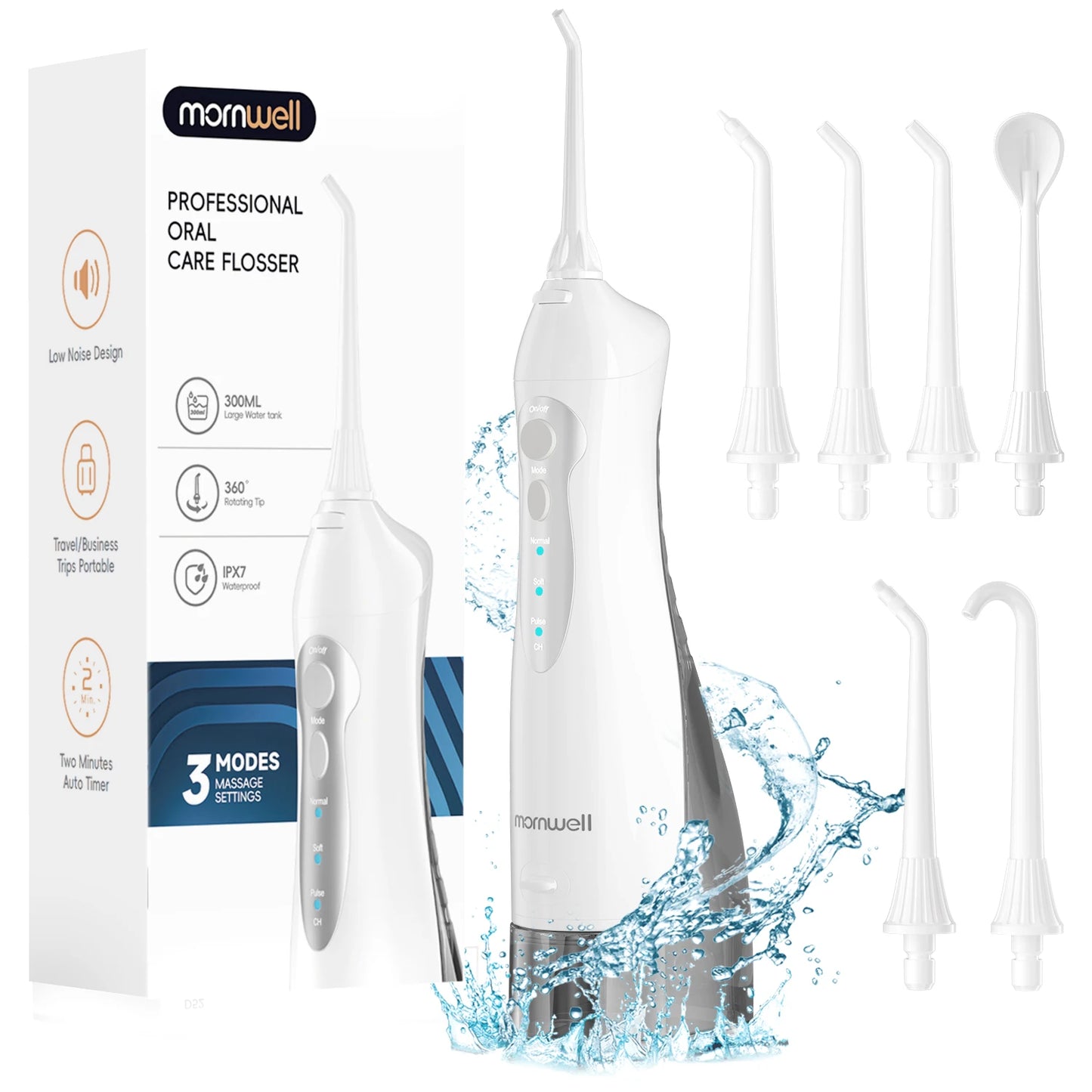 D52 Portable Cordless Water Flosser USB Rechargeable Water Jet Floss Tooth Pick 6 Jet Tip 300Ml 3 Modes Teeth Clean for Travel