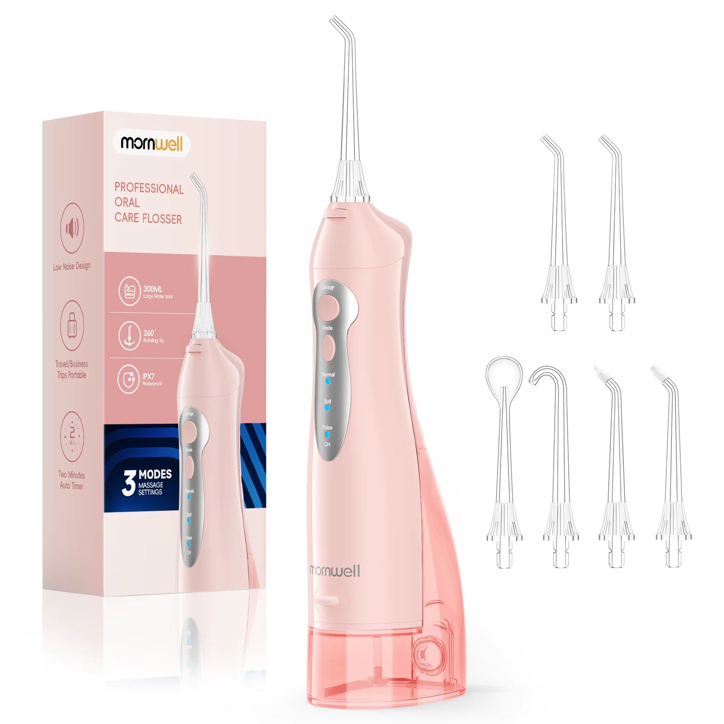 D52 Portable Cordless Water Flosser USB Rechargeable Water Jet Floss Tooth Pick 6 Jet Tip 300Ml 3 Modes Teeth Clean for Travel
